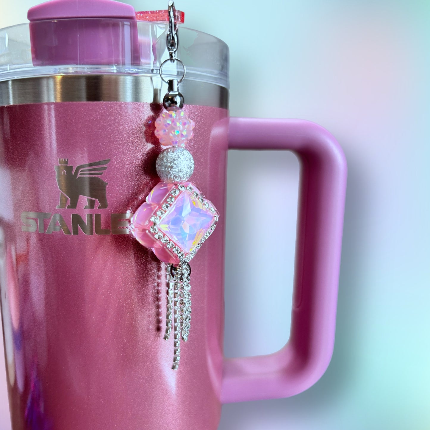 Pink Opal Drop Straw Charm