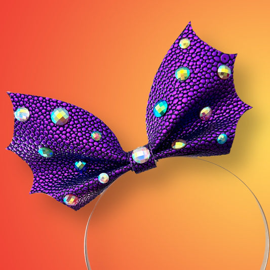 OOAK Bejeweled 6” Bat Bow Headband