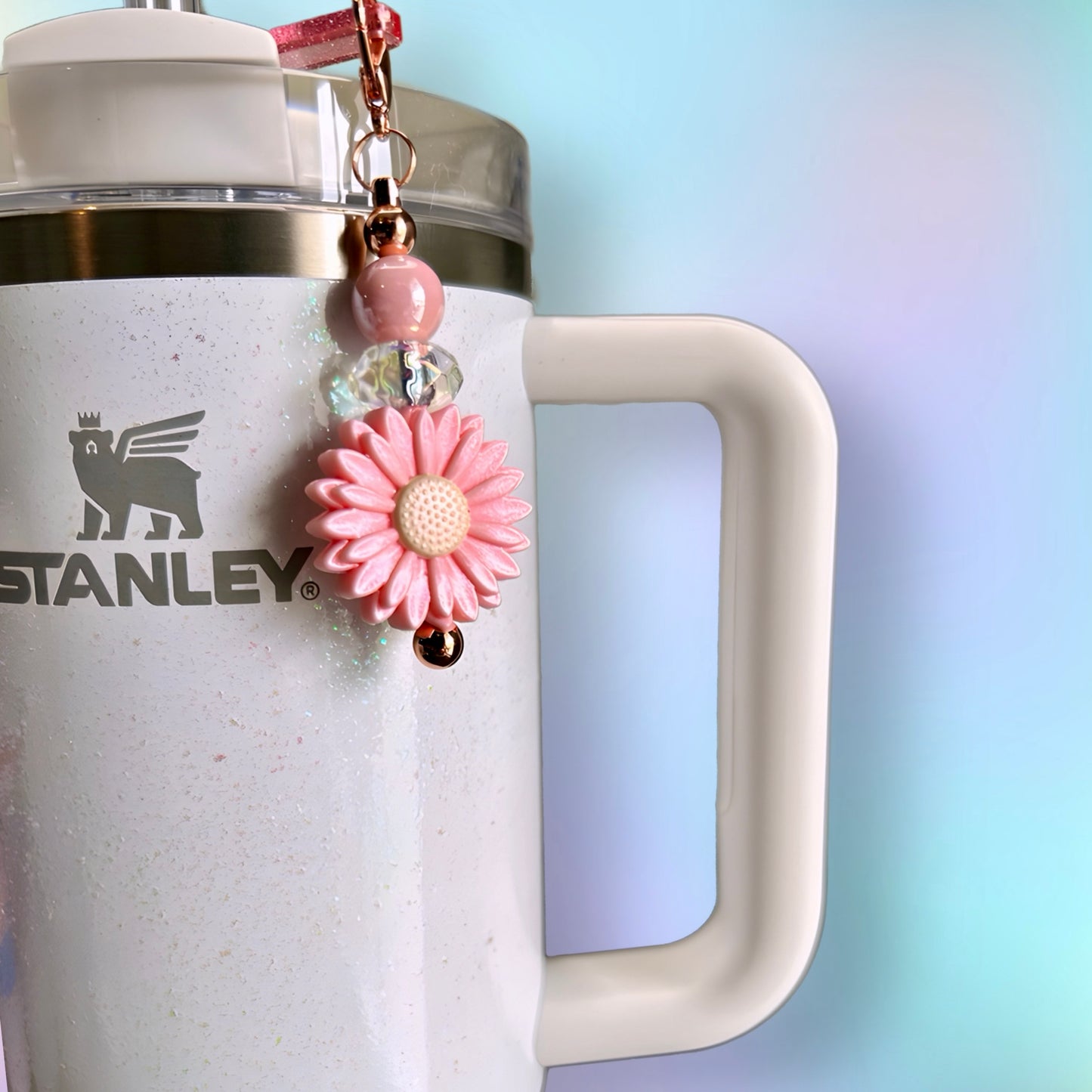 Pink Shimmer Flower Straw Charm