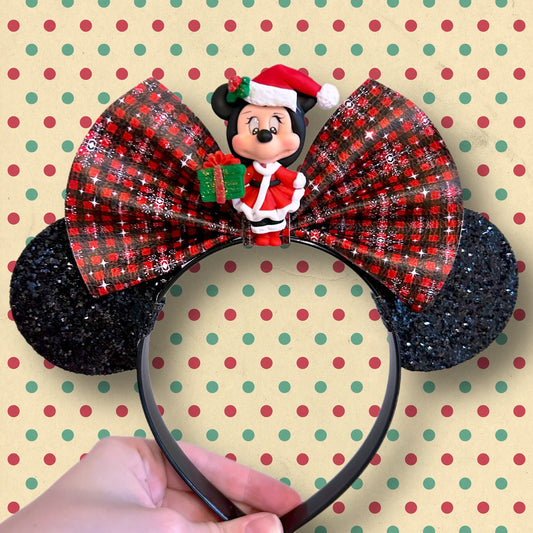 OOAK Minnie Claus Mouse 6” Basic Bow  Ears Headband